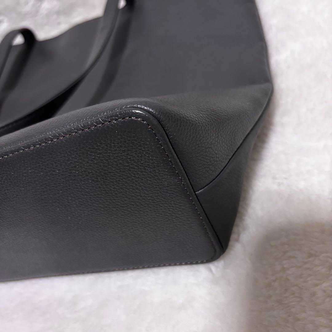 【未使用級】ビジネスレザーファクトリー トートバッグ グレー レザー シボ革