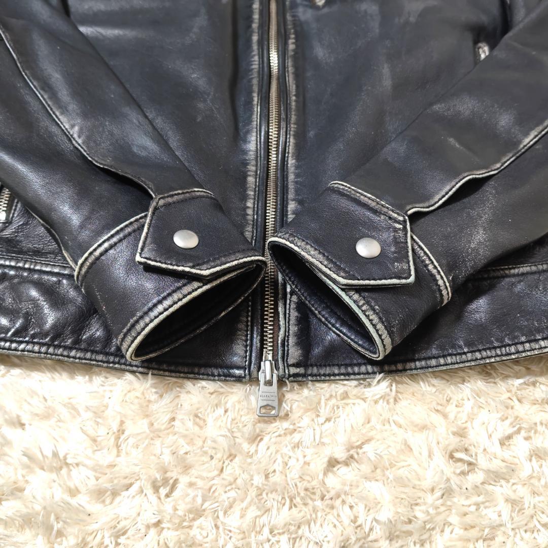 希少✨オールセインツ ライダースジャケット ユーズド加工 ブラック ラムレザー