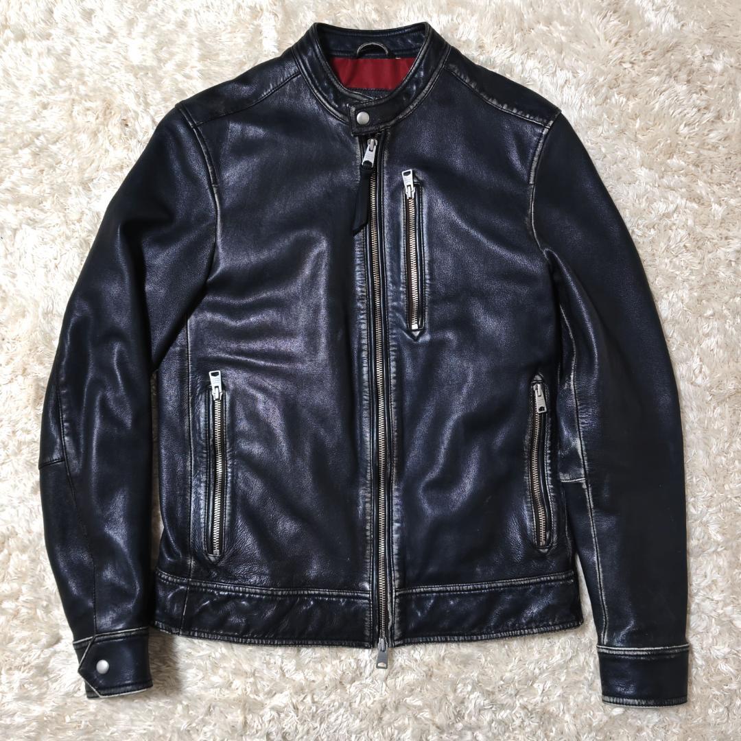 希少✨オールセインツ ライダースジャケット ユーズド加工 ブラック ラムレザー