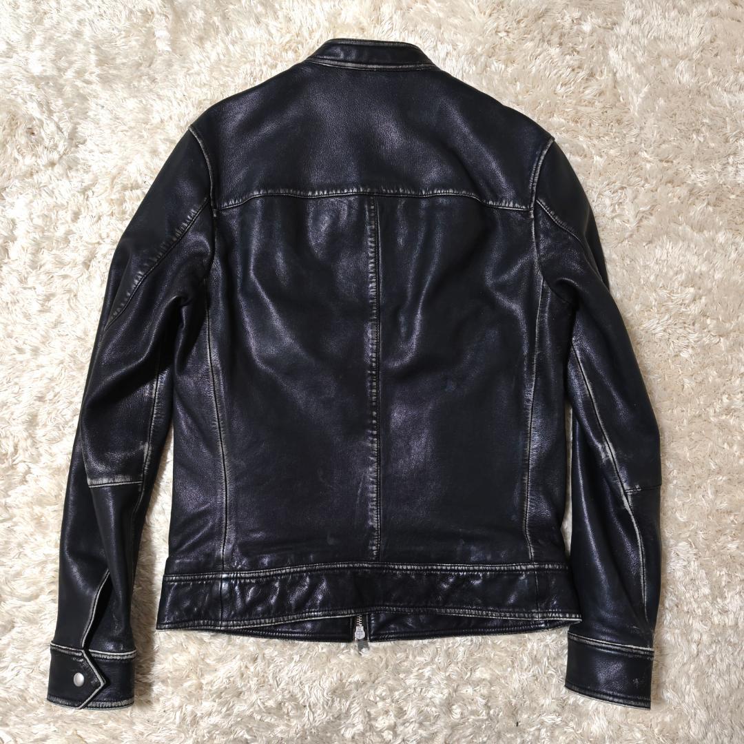 希少✨オールセインツ ライダースジャケット ユーズド加工 ブラック ラムレザー