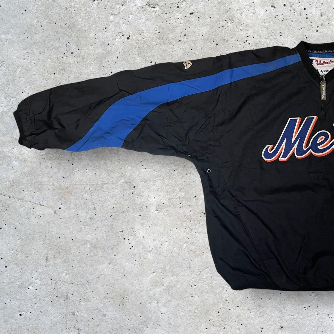 Majestic製 MLB公式 ニューヨークメッツプルオーバーハーフジップL