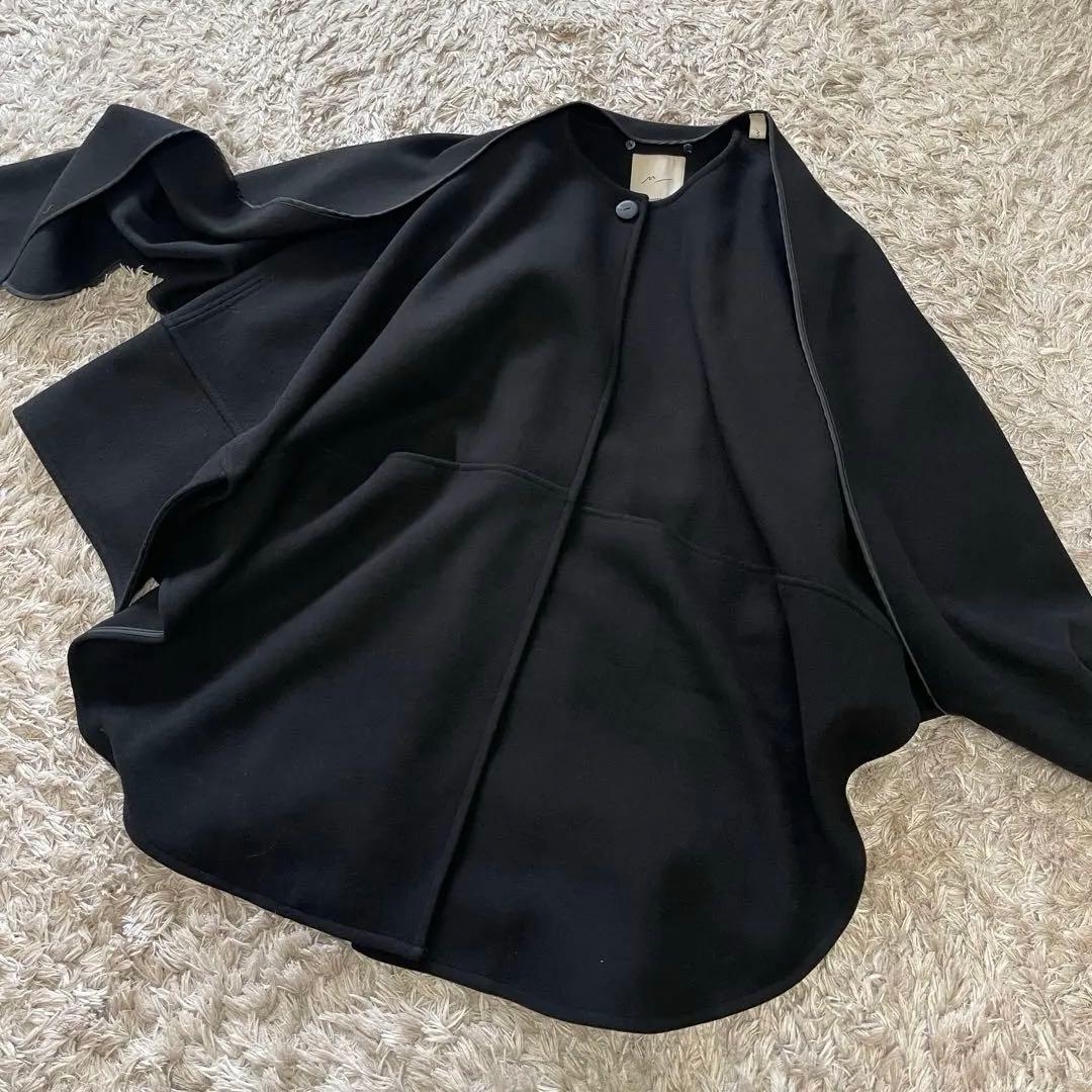 MOUSSY マウジー　ケープ風　ノーカラー　ポンチョ　ジャケット 黒　フリー