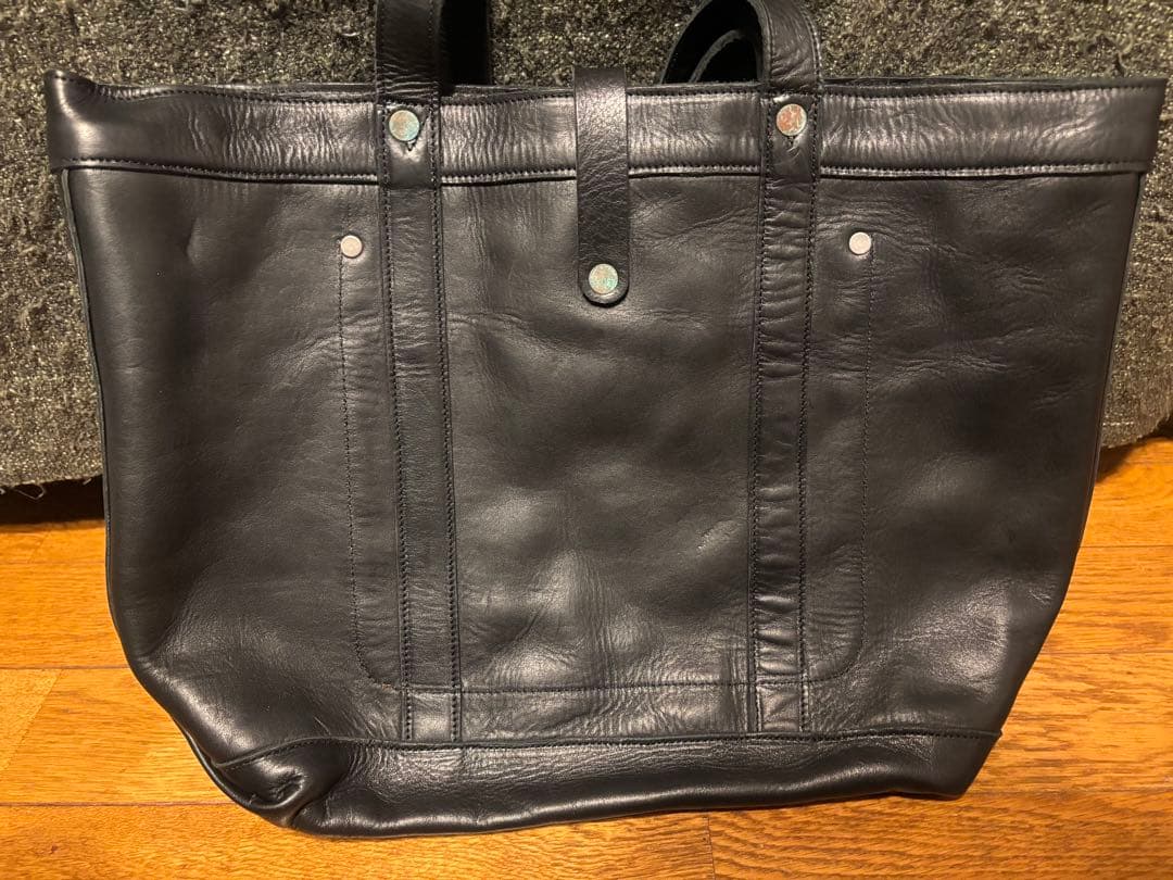 極美品 RRL ダブルアールエル ブラックレザートートバッグ シルバーコンチョ