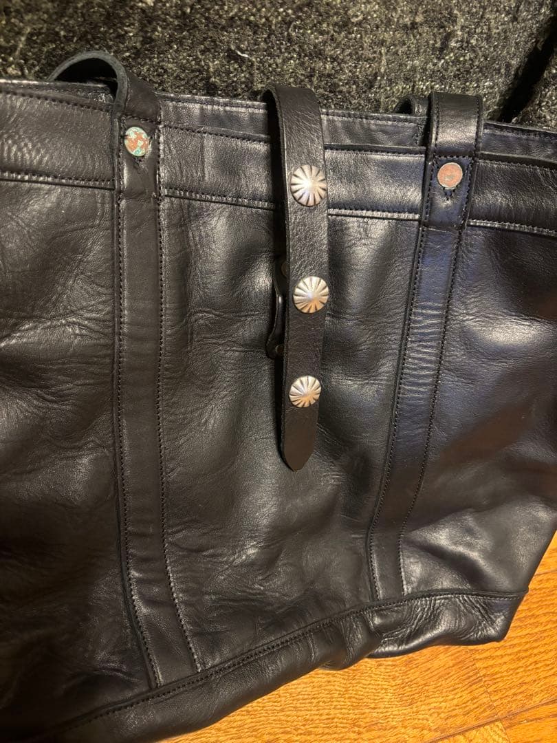 極美品 RRL ダブルアールエル ブラックレザートートバッグ シルバーコンチョ