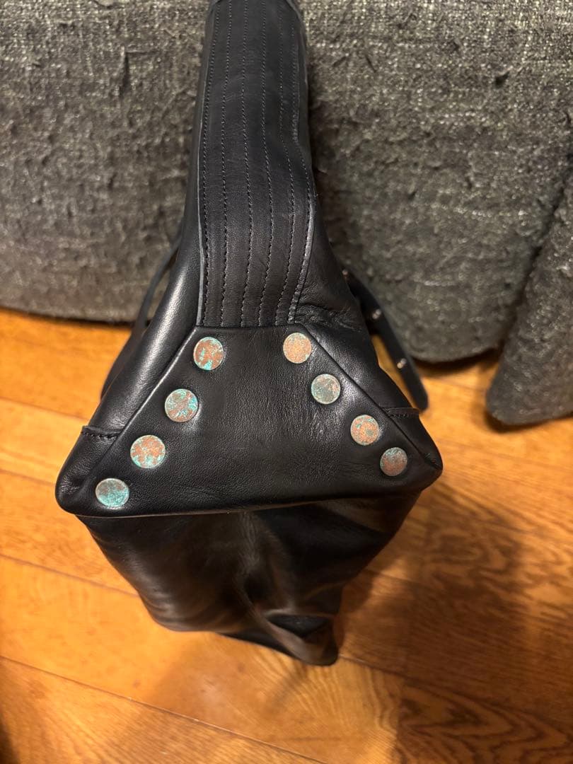 極美品 RRL ダブルアールエル ブラックレザートートバッグ シルバーコンチョ