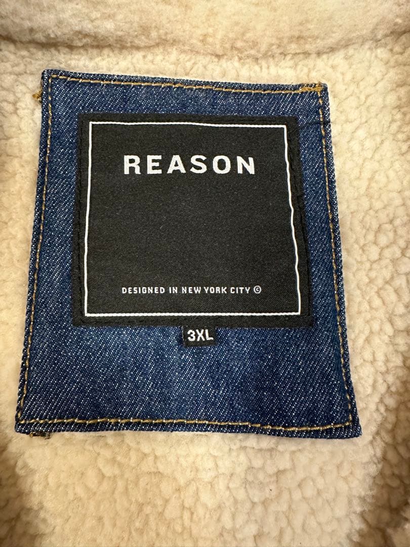 REASON 刺繍　デニムジャケット ボア襟　3XLサイズ　ダメージ加工Gジャン