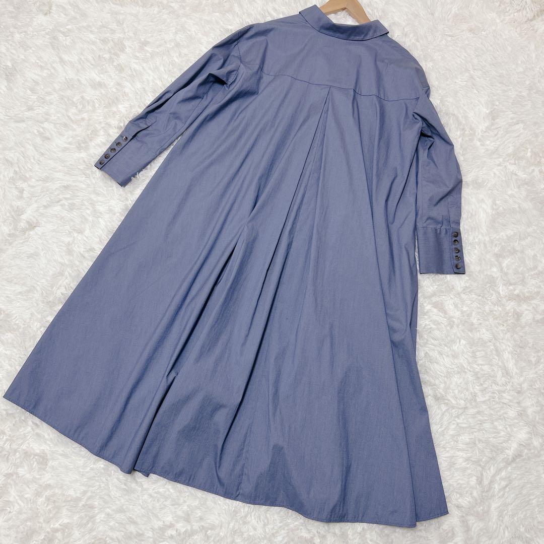 美品✨セルフォード　スキッパー　ロング　シャツワンピース ブルー