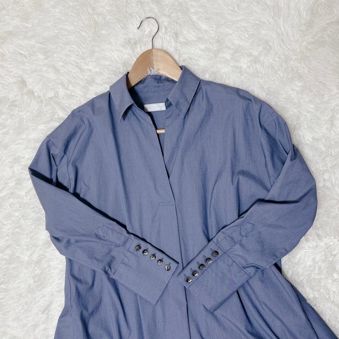 美品✨セルフォード　スキッパー　ロング　シャツワンピース ブルー