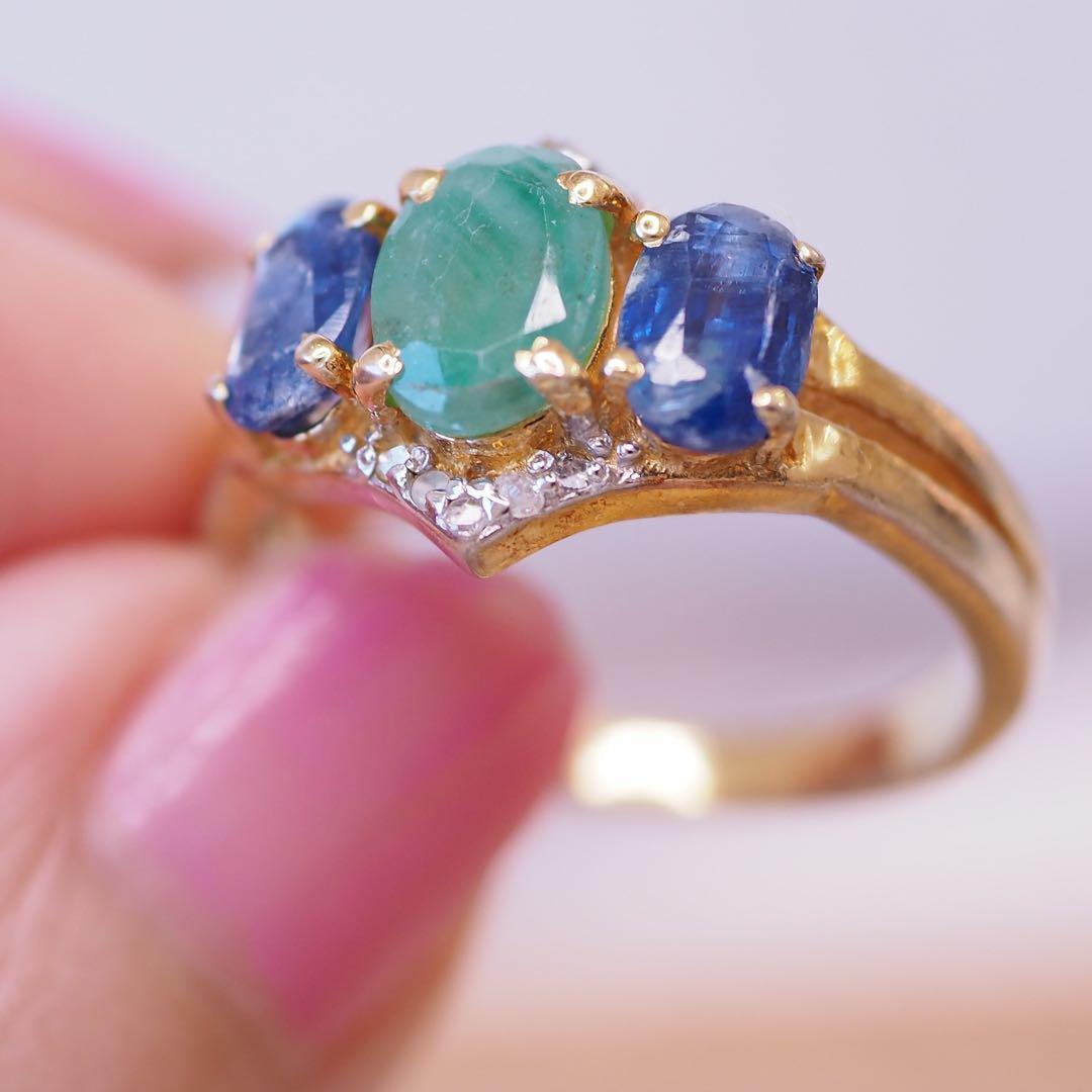 ＊14Kgf 天然エメラルド&ダイヤモンドリング natural emerald