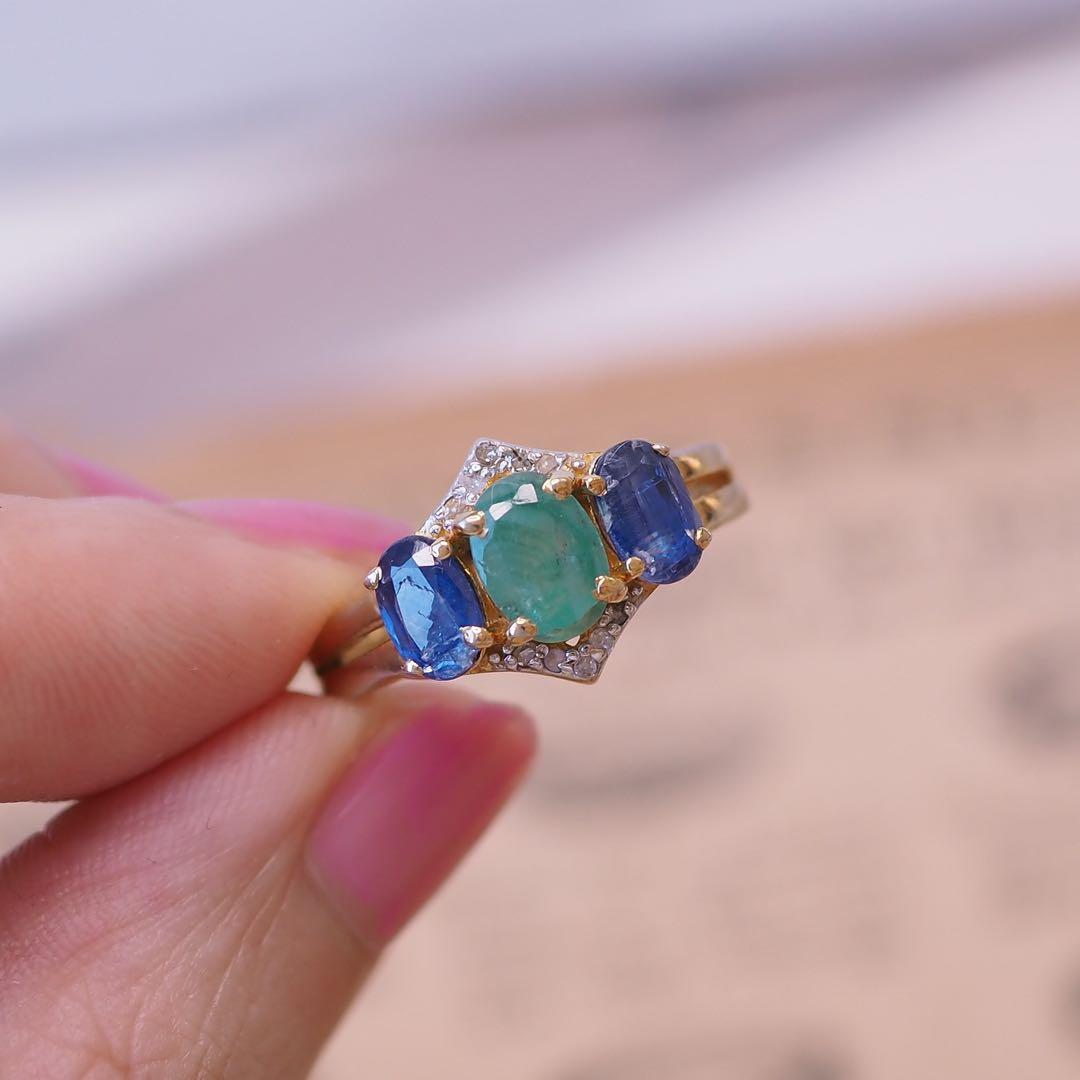 ＊14Kgf 天然エメラルド&ダイヤモンドリング natural emerald