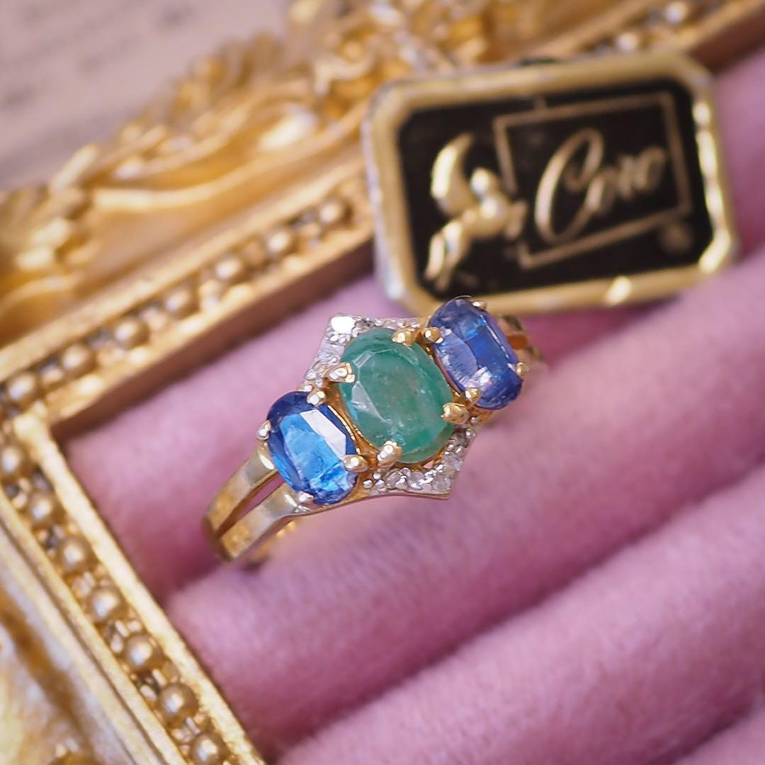 ＊14Kgf 天然エメラルド&ダイヤモンドリング natural emerald