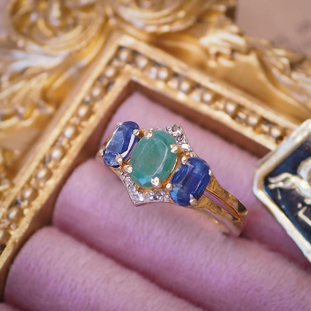 ＊14Kgf 天然エメラルド&ダイヤモンドリング natural emerald