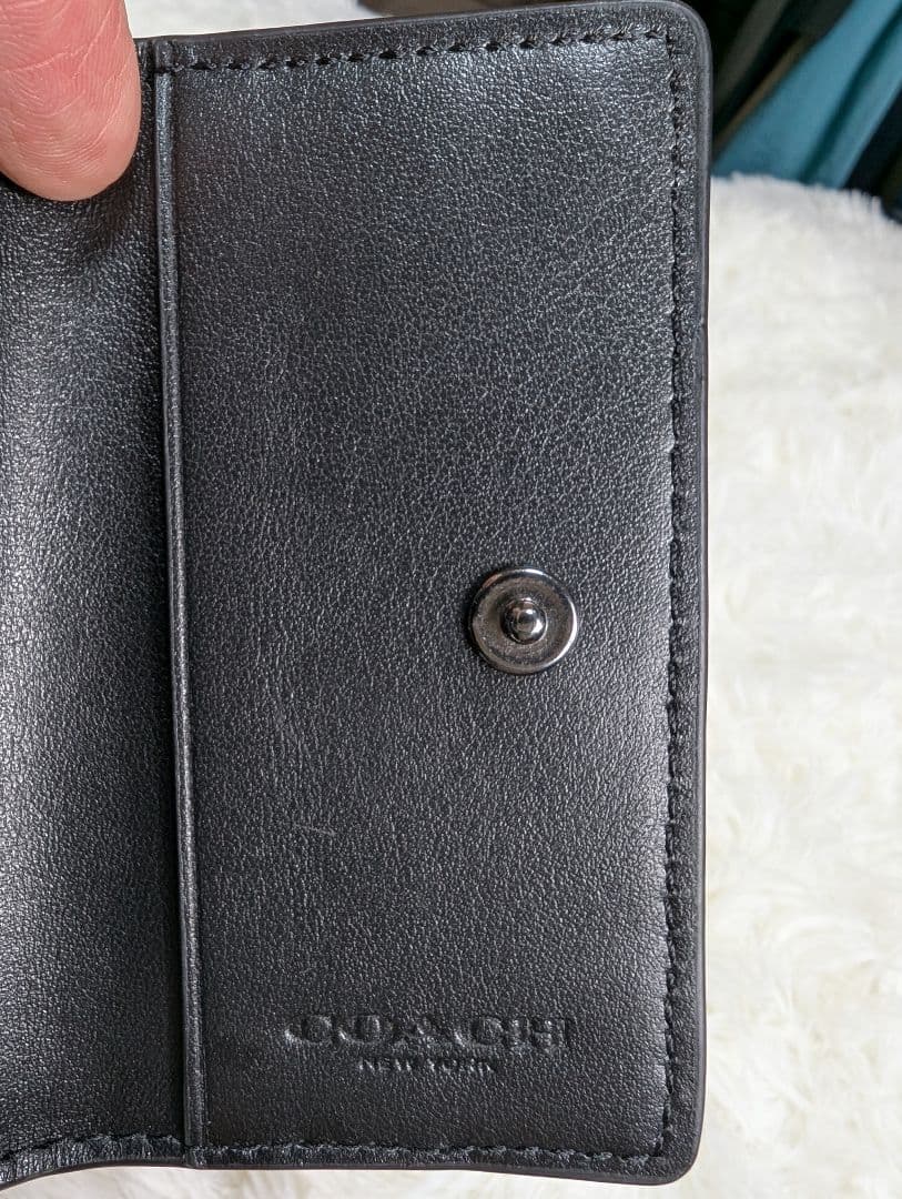 美品　COACH コーチ　キーケース5連　エンボス加工　メンズ　クロ　シグネチャ