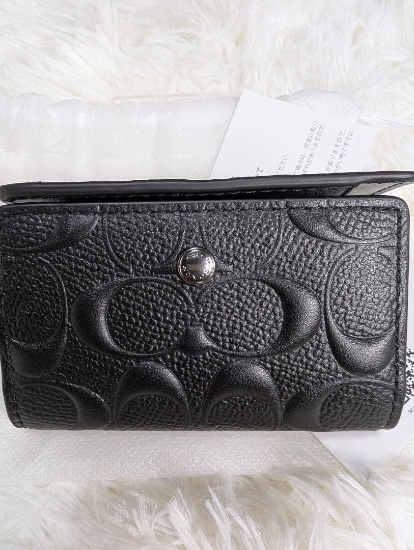 美品　COACH コーチ　キーケース5連　エンボス加工　メンズ　クロ　シグネチャ