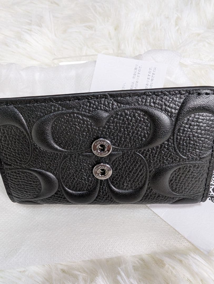 美品　COACH コーチ　キーケース5連　エンボス加工　メンズ　クロ　シグネチャ