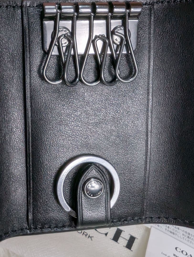 美品　COACH コーチ　キーケース5連　エンボス加工　メンズ　クロ　シグネチャ