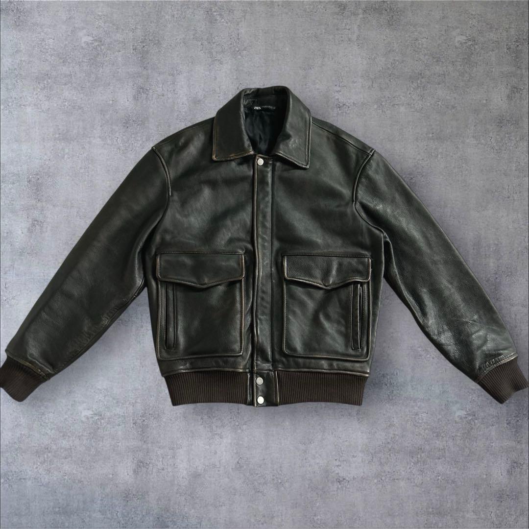 美品　ZARA ヴィンテージ加工　レザージャケット　本革　牛革　Sサイズ