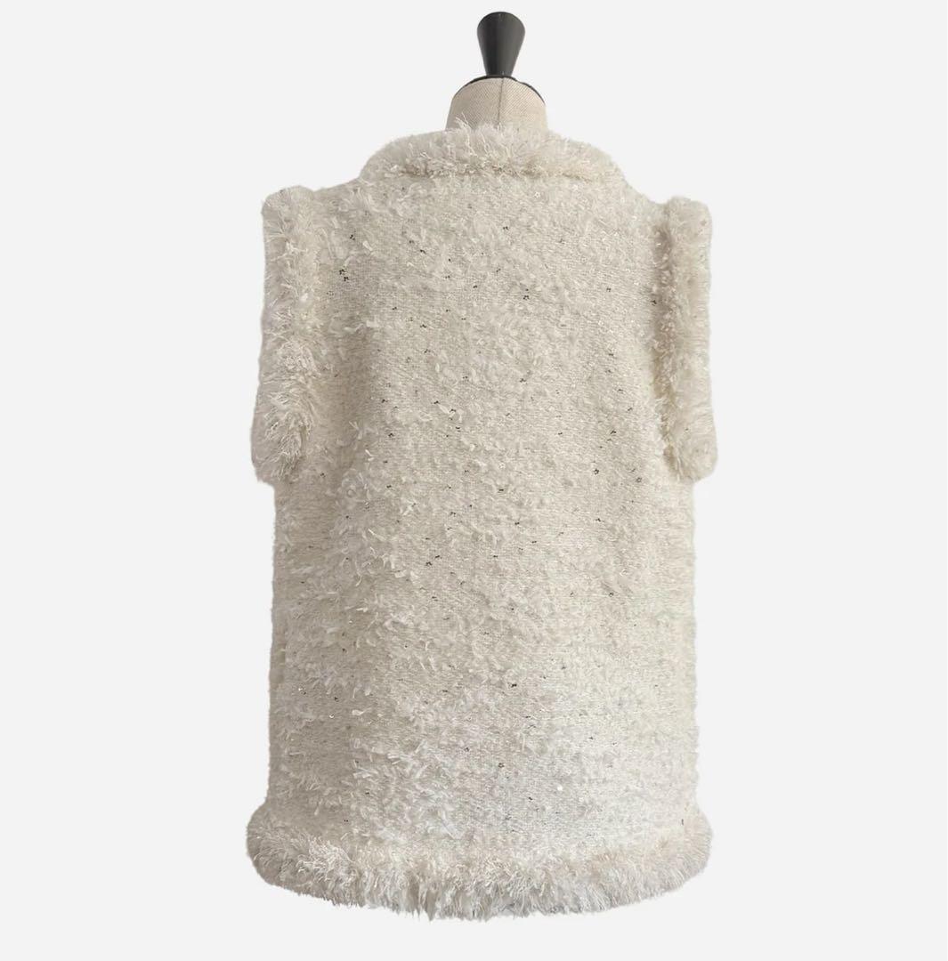 新品　sheller flower spangle tweed gilet
