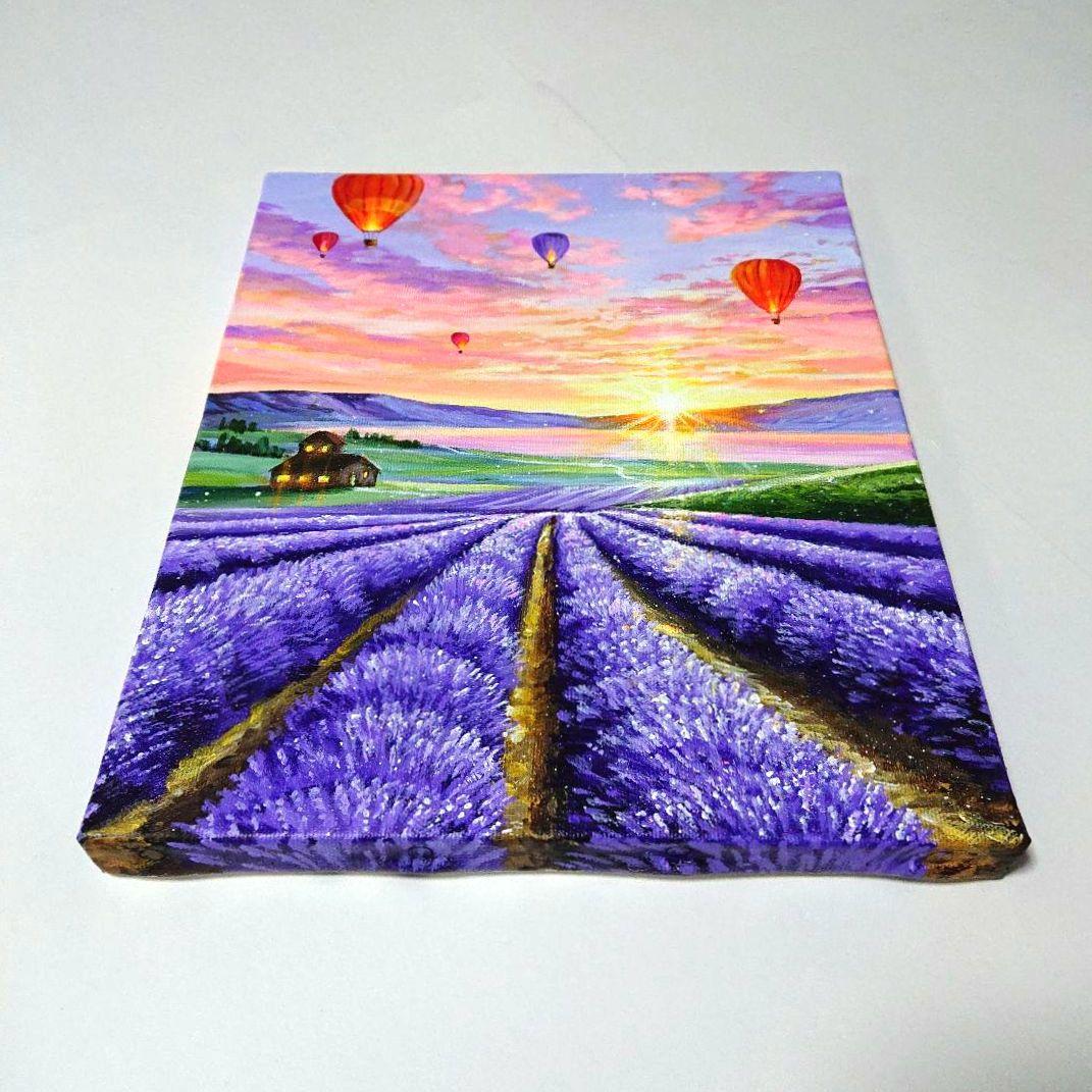 【夕映えラベンダー】アクリル画 F3 風景画 絵画