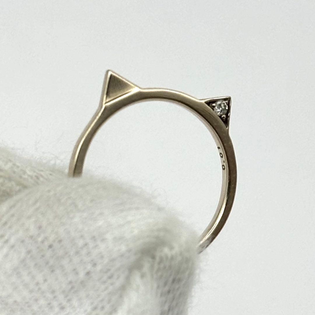 【良品】K10 ピンキーリング 猫耳 ダイヤモンド0.01ct キャット 指輪