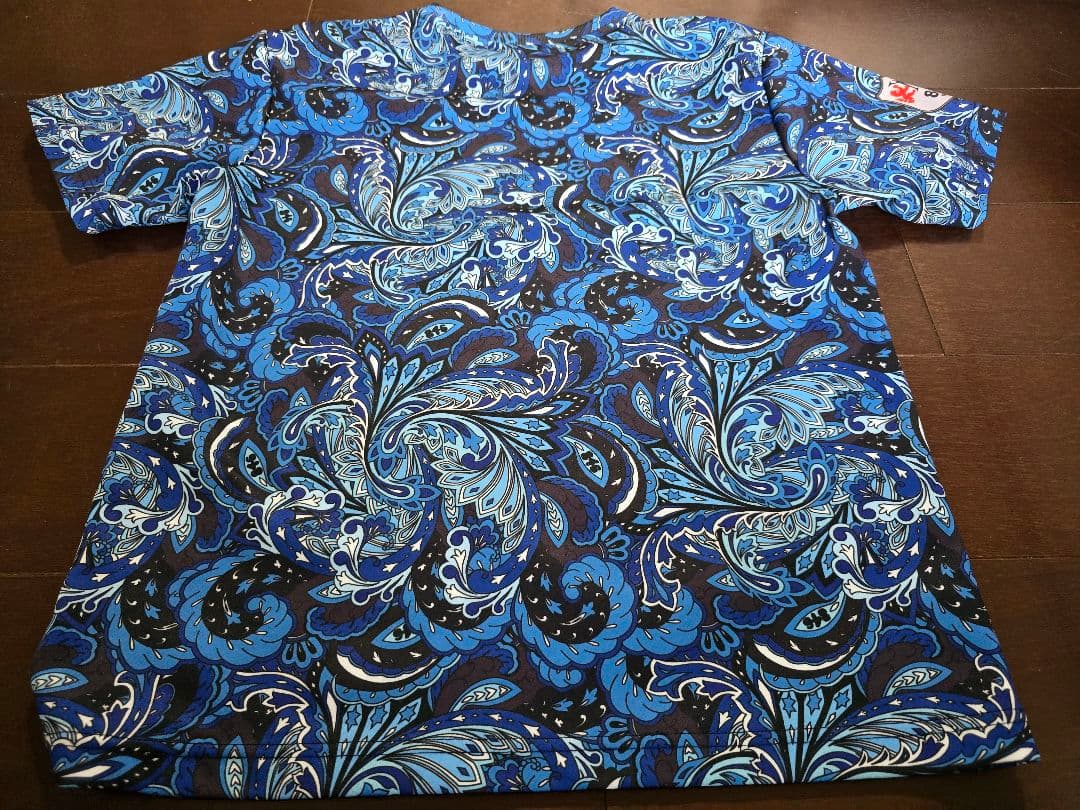 846 ペイズリー　Tシャツ　YAJIRO ブルー　L