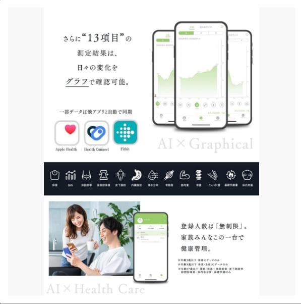 新品☆InField 体重計 AI×体組成計 44項目全身スキャン メジャー付