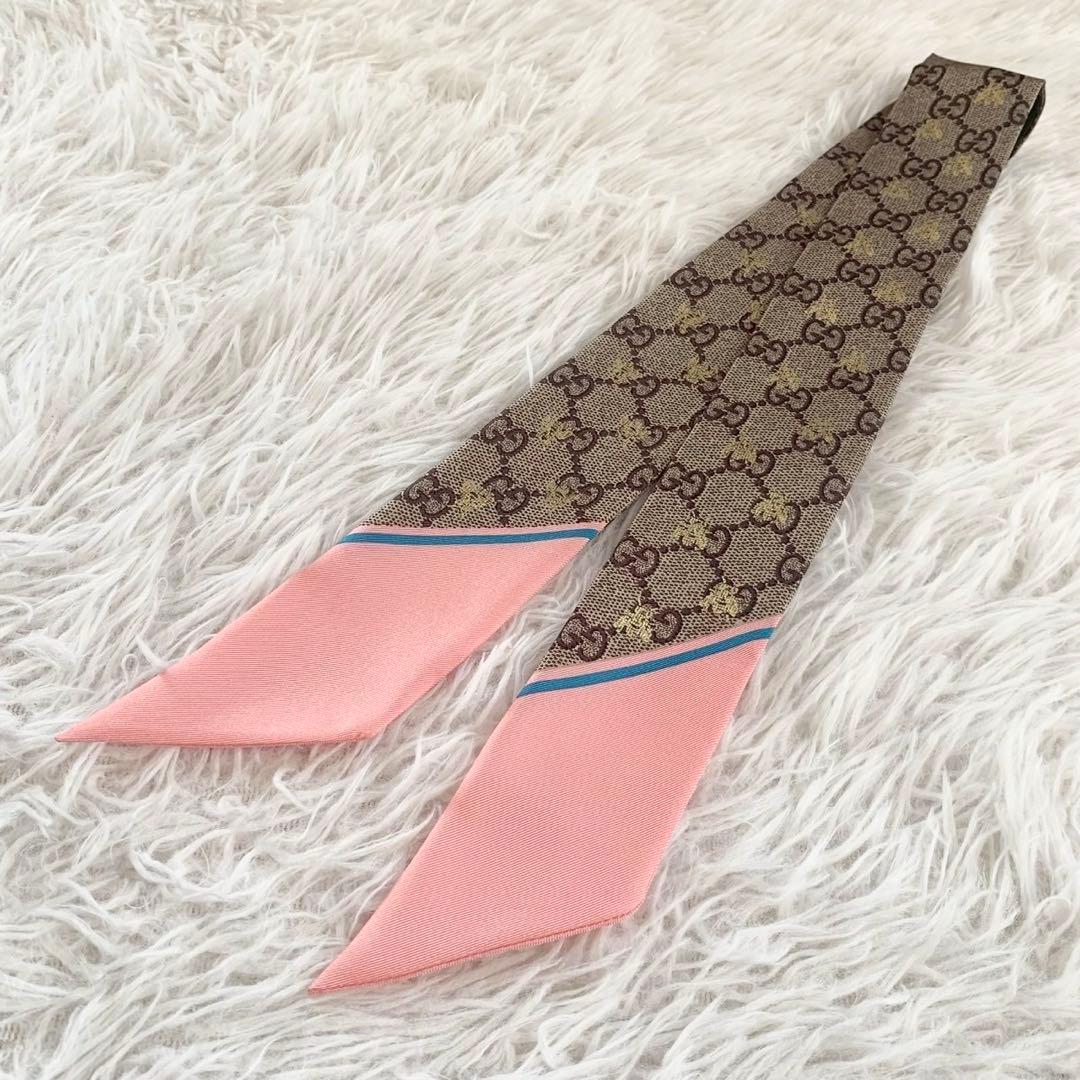 GUCCI　グッチ　ネックボウ　beeロゴ　GG柄　蜂　リボンスカーフ　ビー