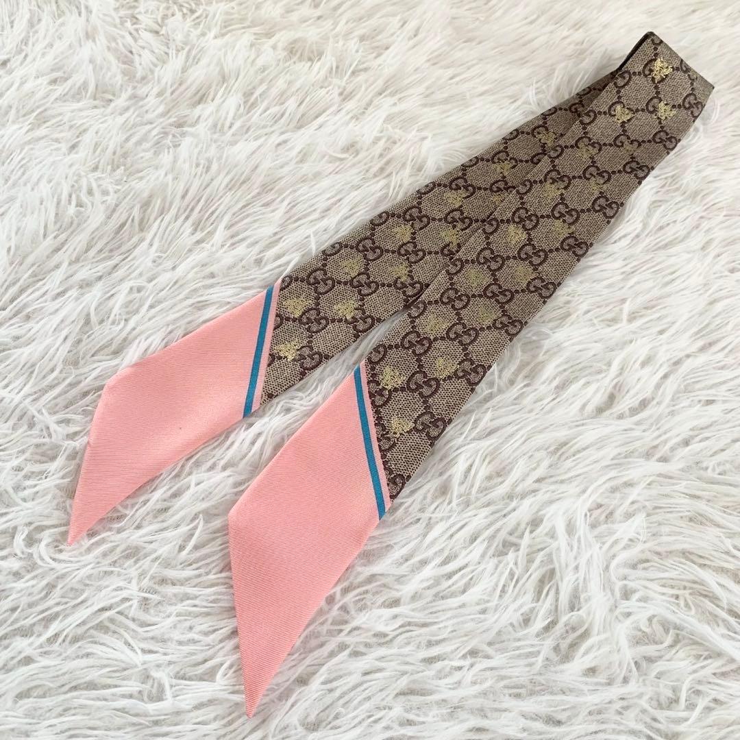 GUCCI　グッチ　ネックボウ　beeロゴ　GG柄　蜂　リボンスカーフ　ビー