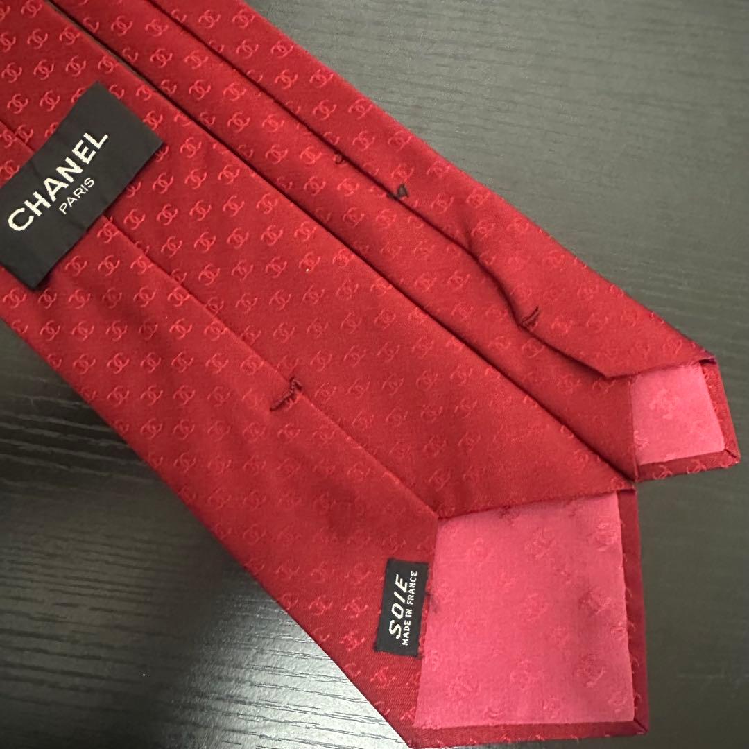 CHANEL シャネル 赤 シルクネクタイ ココマーク総柄