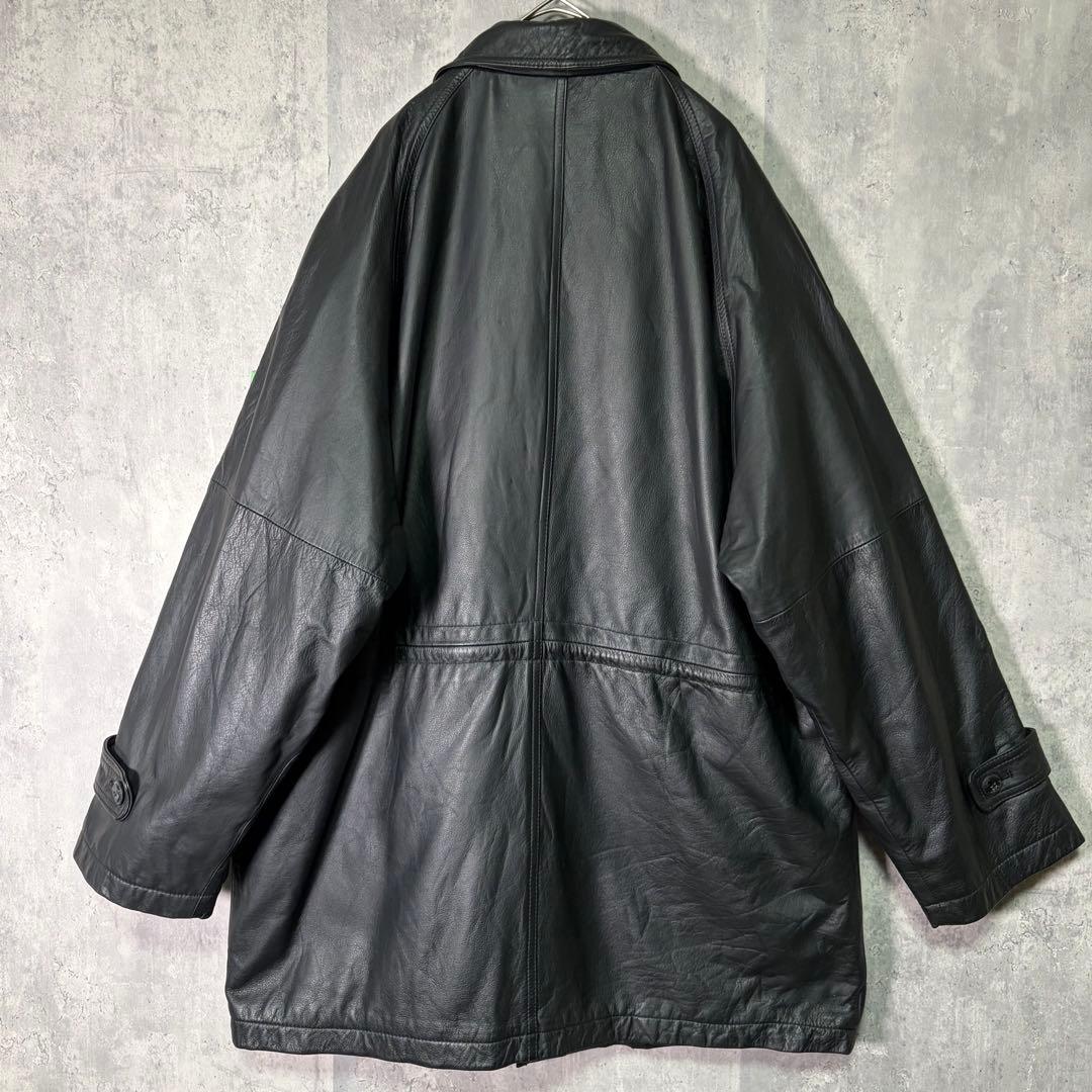 3Lサイズ 牛革 カウレザー カーコート 黒 肩パッドなし オールブラック 中綿