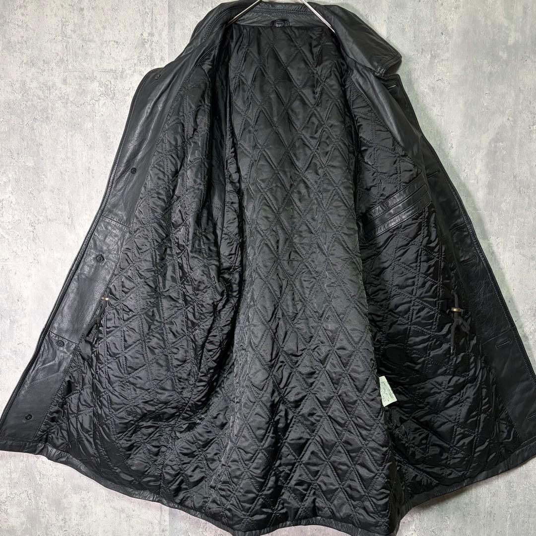 3Lサイズ 牛革 カウレザー カーコート 黒 肩パッドなし オールブラック 中綿