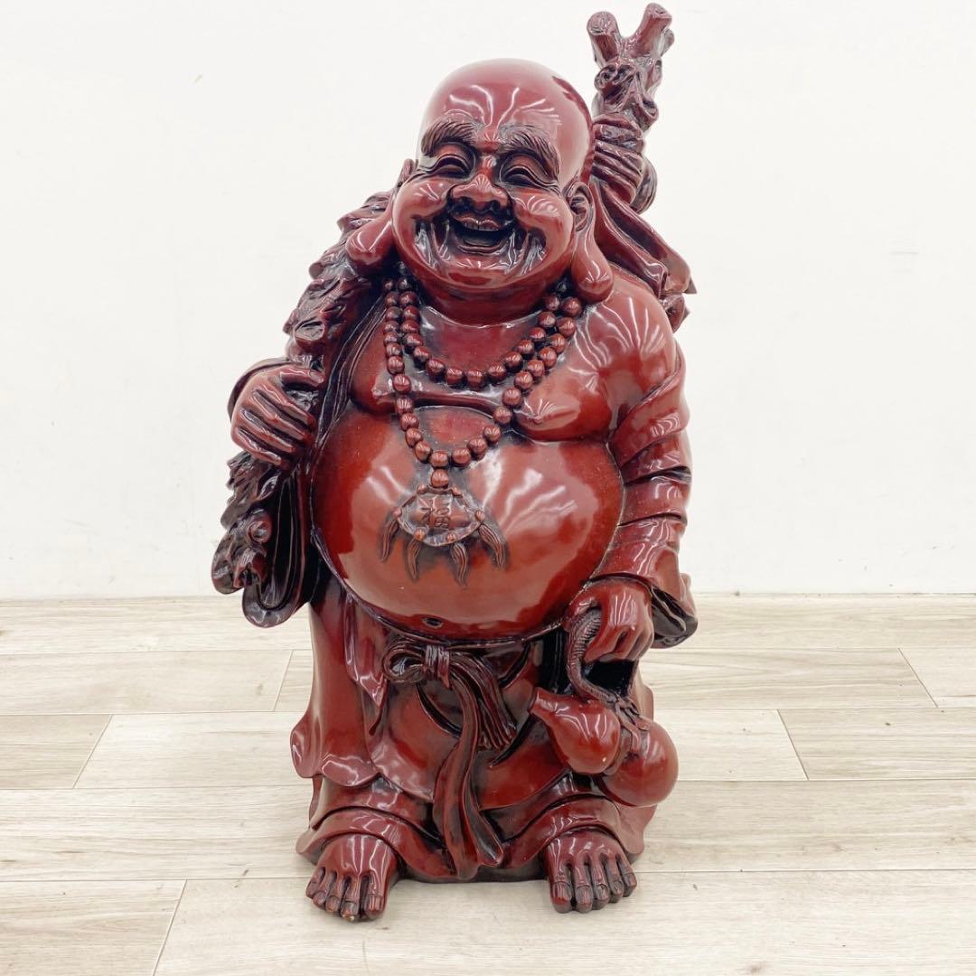 大型 木彫 布袋様 置物 高さ63cm 七福神 縁起物 開運 招福 金運 黄金袋