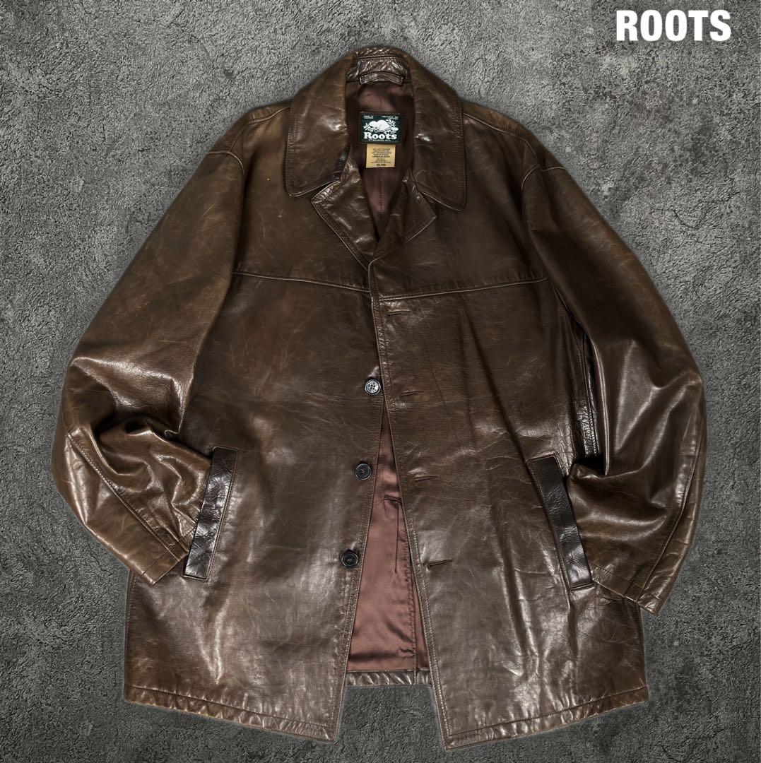 ROOTS 90s 00s ビンテージ レザー カーコート ルーツ
