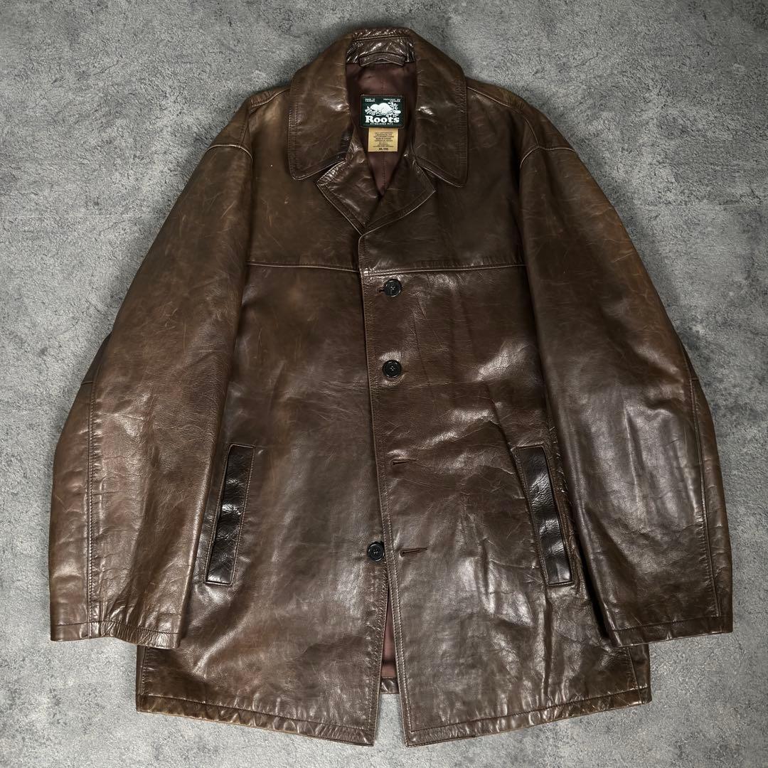ROOTS 90s 00s ビンテージ レザー カーコート ルーツ
