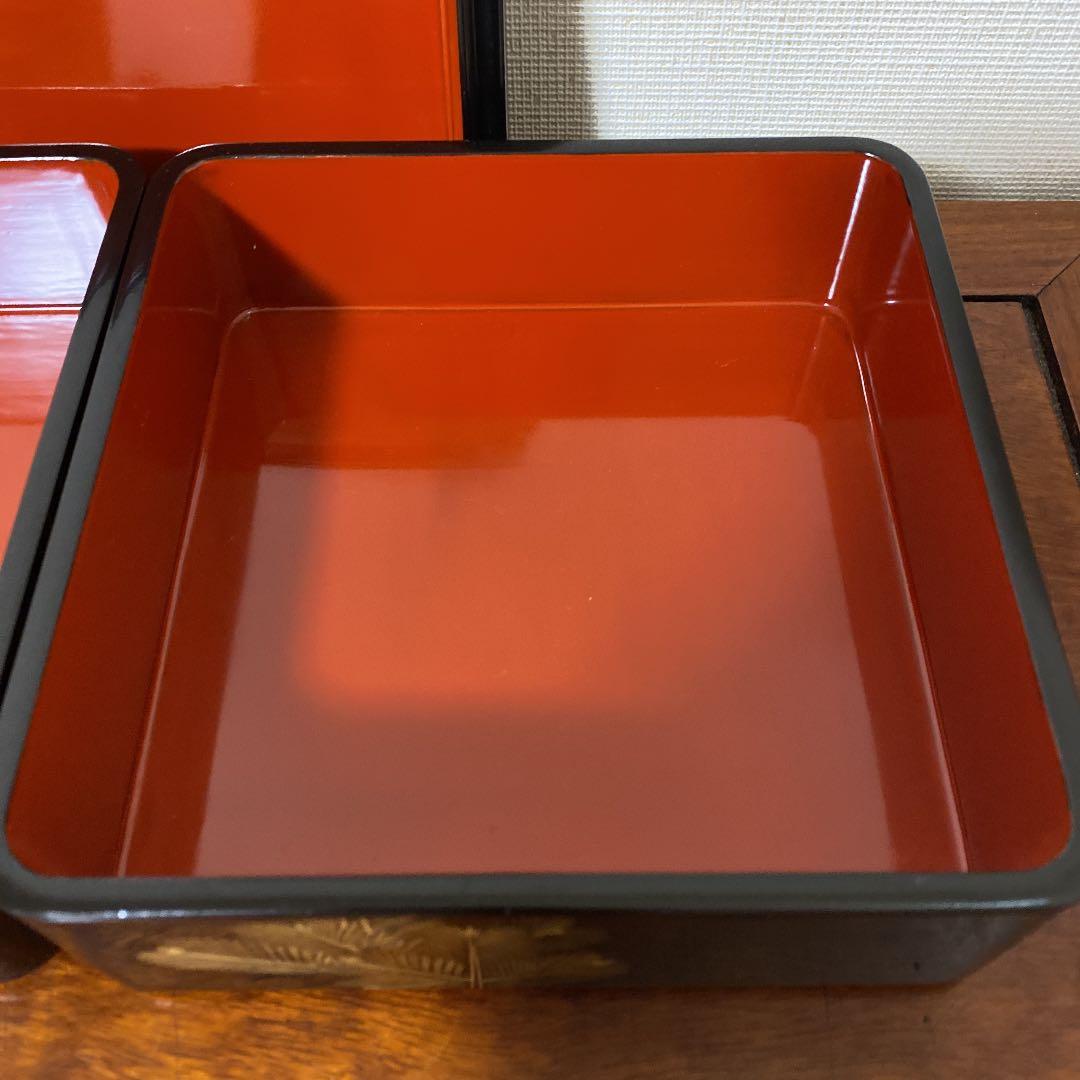 漆の御重箱、二段、蒔絵　木製、会津塗