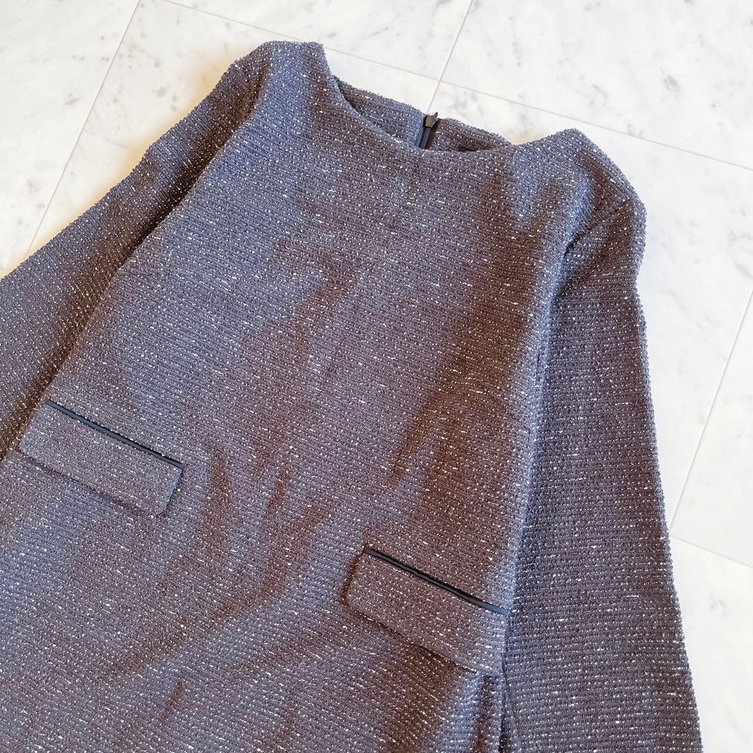 美品★アンタイトル【大きいサイズ✨4】ツイードライク ジャージ サックワンピース