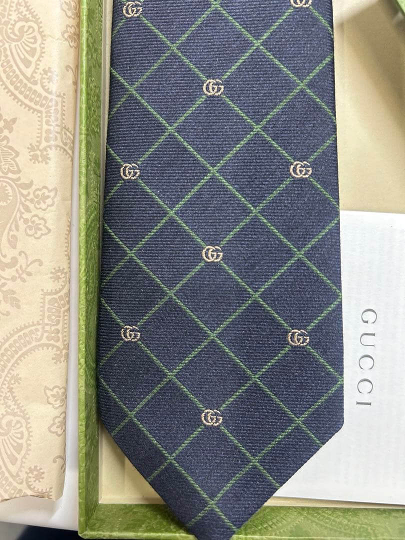 【完全未開封新品】GUCCI ネイビー ダイヤモンドパターン ネクタイ