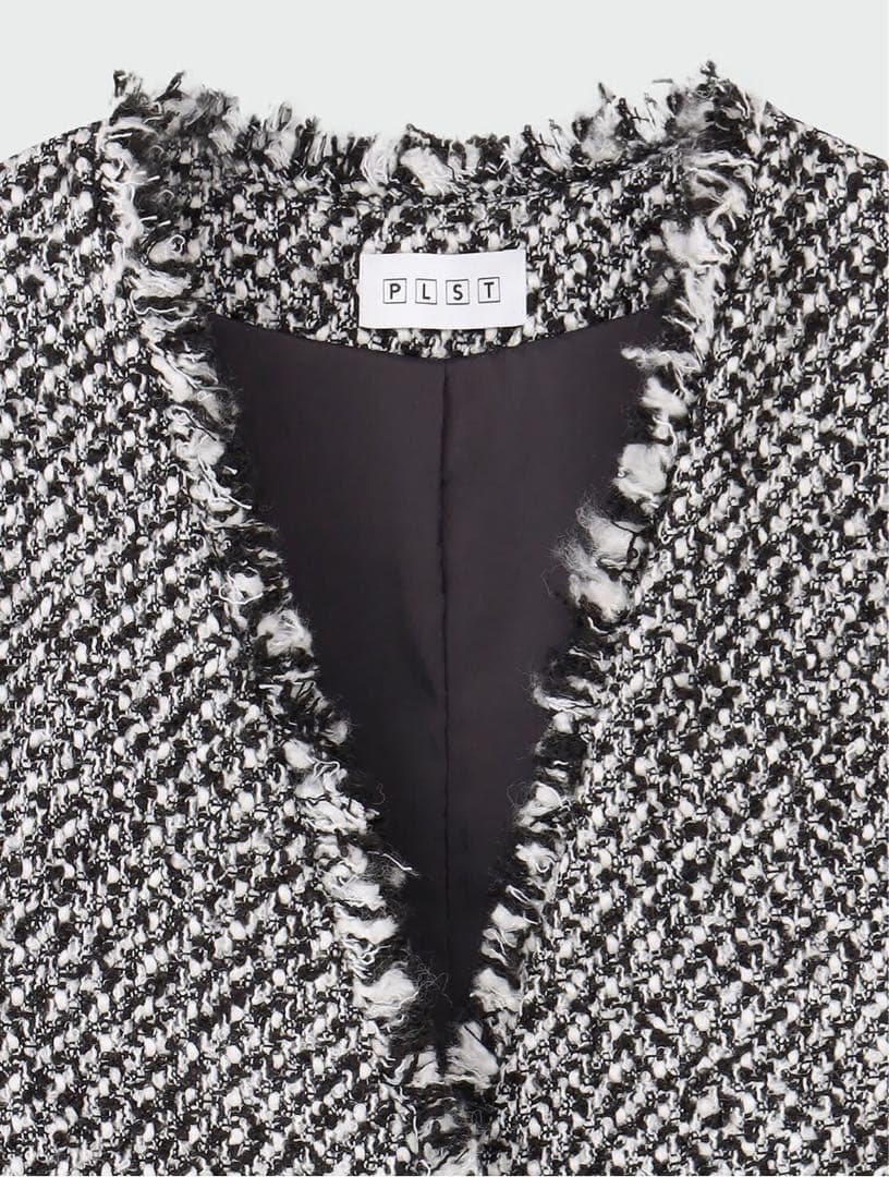 【美品】PLST ツイードミドルジレ S ブラック・ホワイト