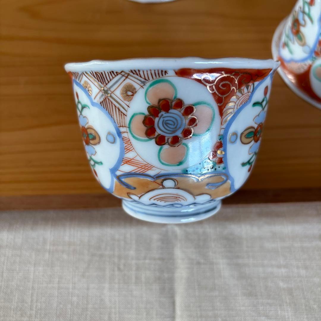 伊万里 冨貴長春 色絵印判金彩 花クルス文 向付 4客