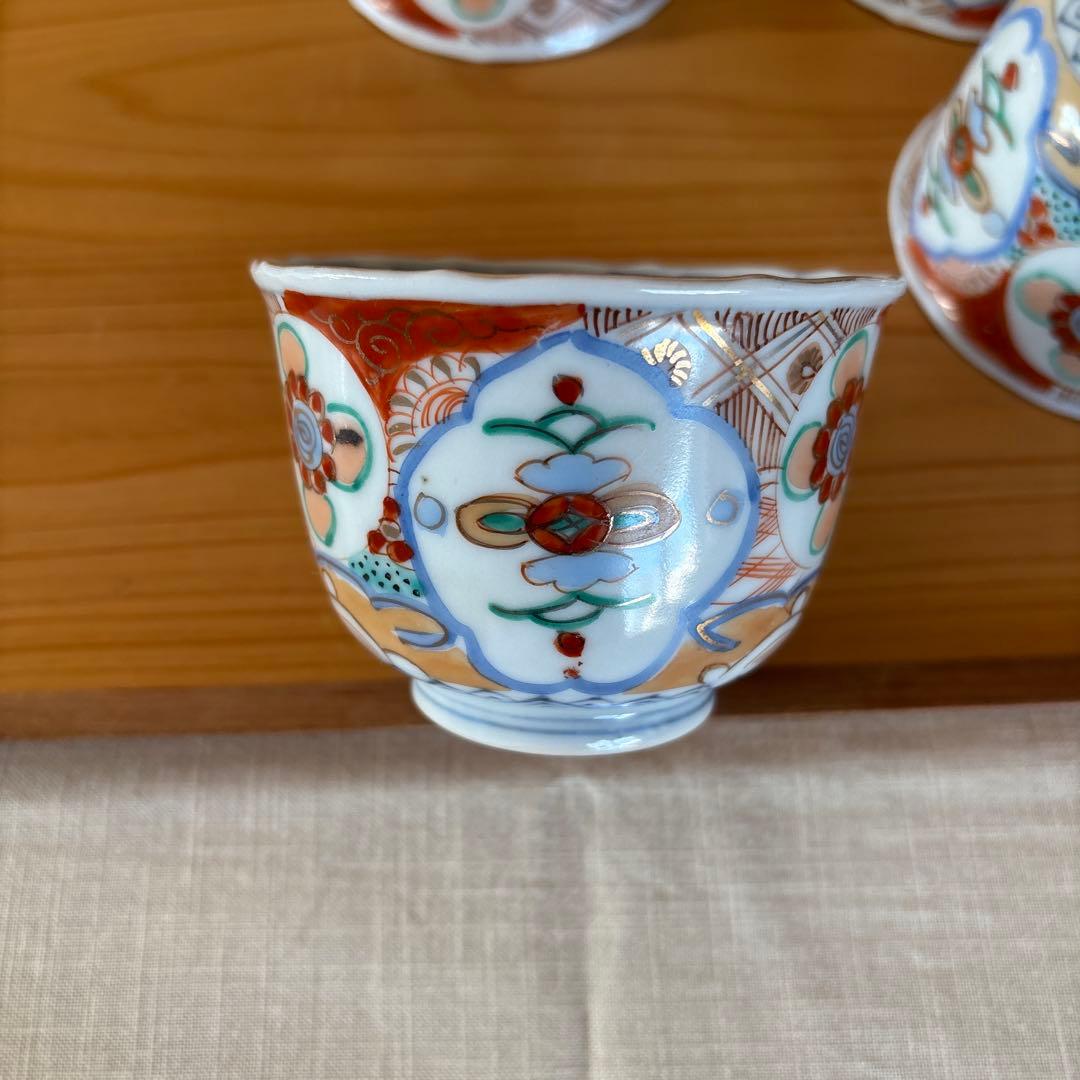 伊万里 冨貴長春 色絵印判金彩 花クルス文 向付 4客