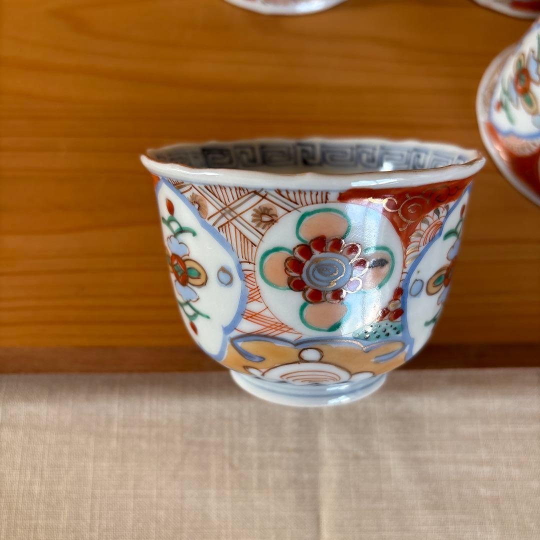 伊万里 冨貴長春 色絵印判金彩 花クルス文 向付 4客