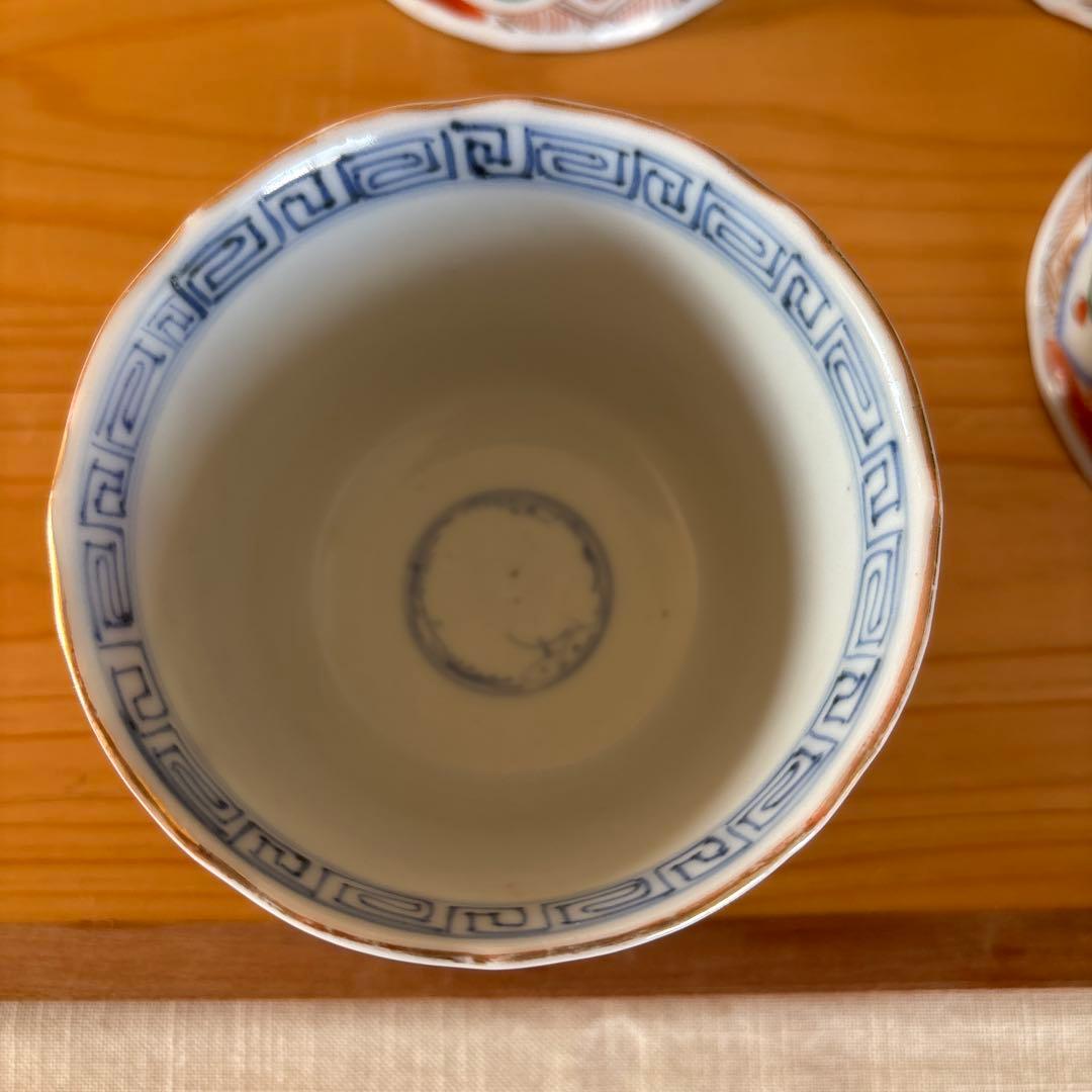 伊万里 冨貴長春 色絵印判金彩 花クルス文 向付 4客