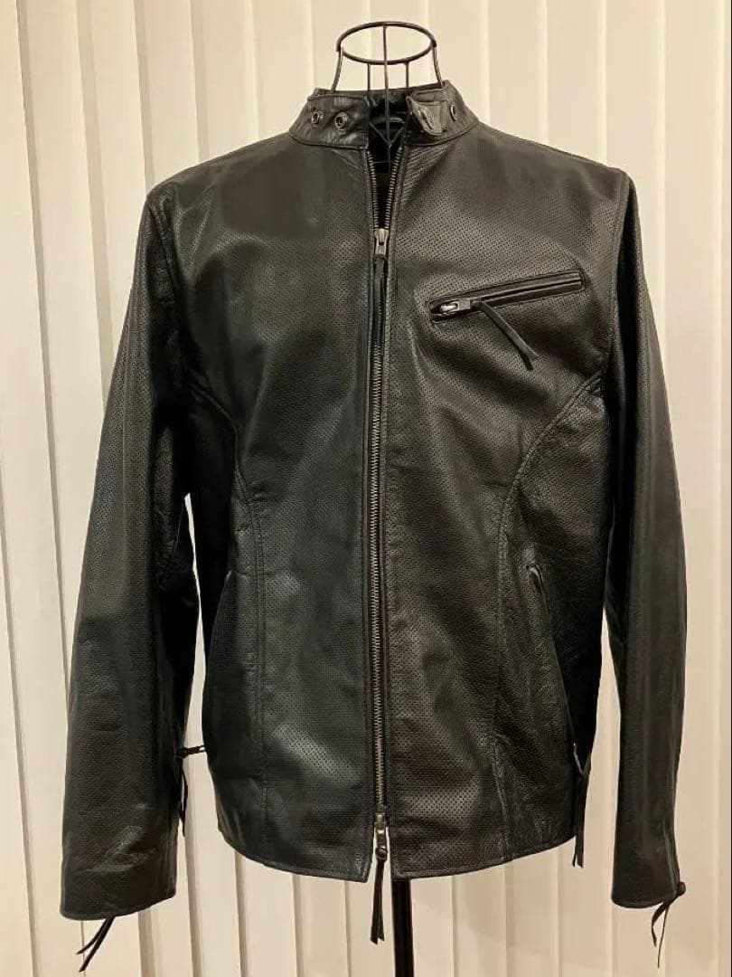 Liugoo Leathers メッシュレザ－シングルライダースジャケット
