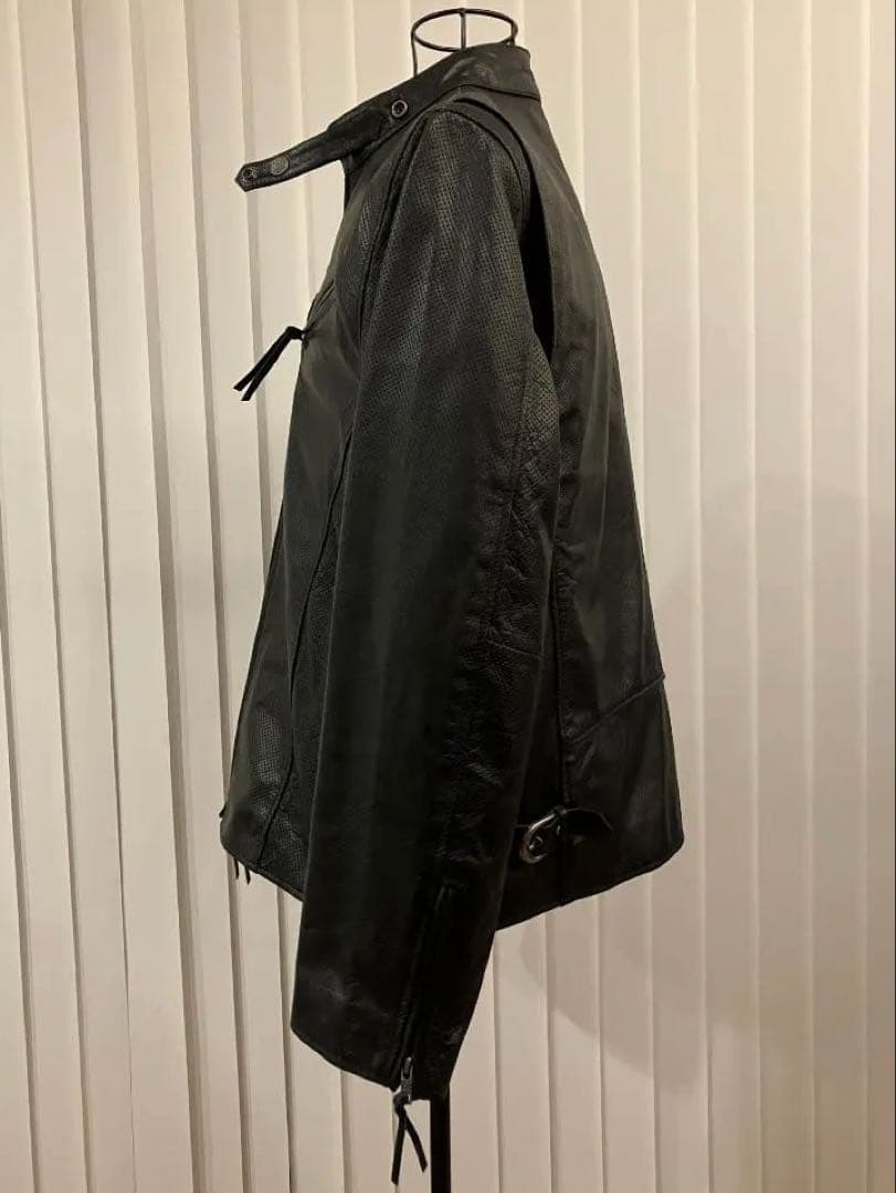 Liugoo Leathers メッシュレザ－シングルライダースジャケット
