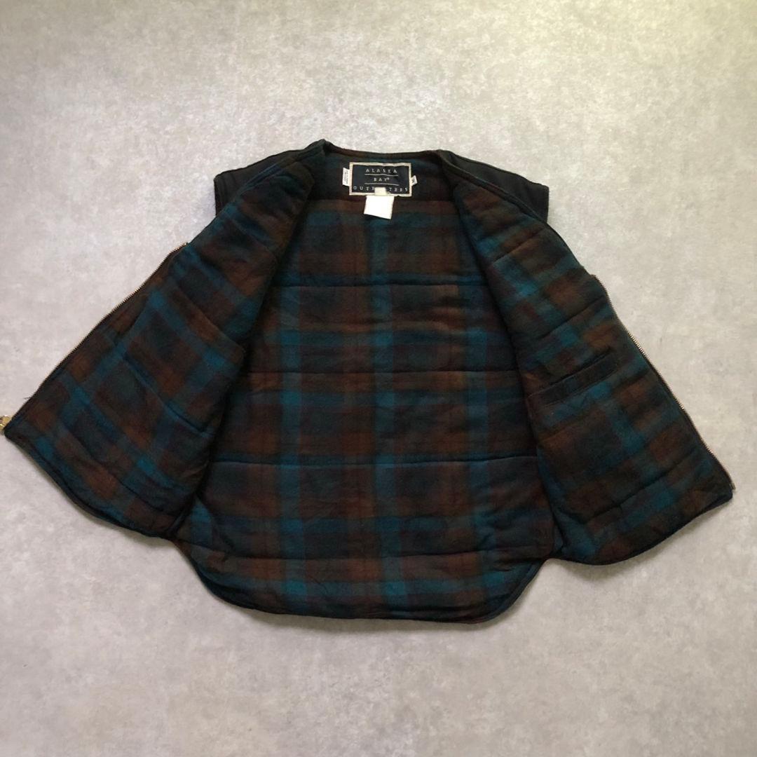 希少90sヴィンテージダックベストワークベス 墨黒フェード 裏地ネル L相当