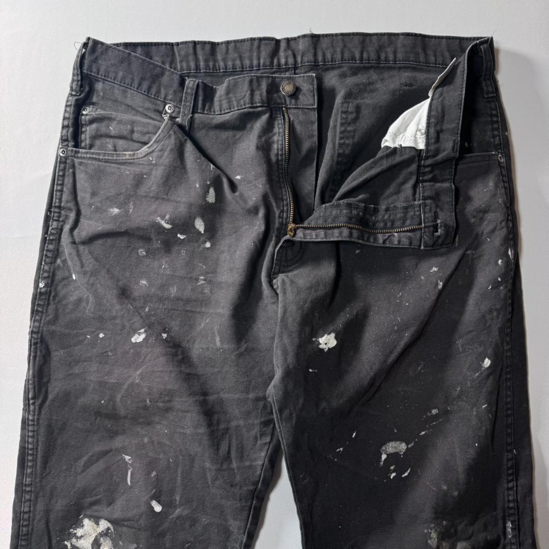 00s 古着 Dickies ダックペインターパンツ ブラック ペンキ w36