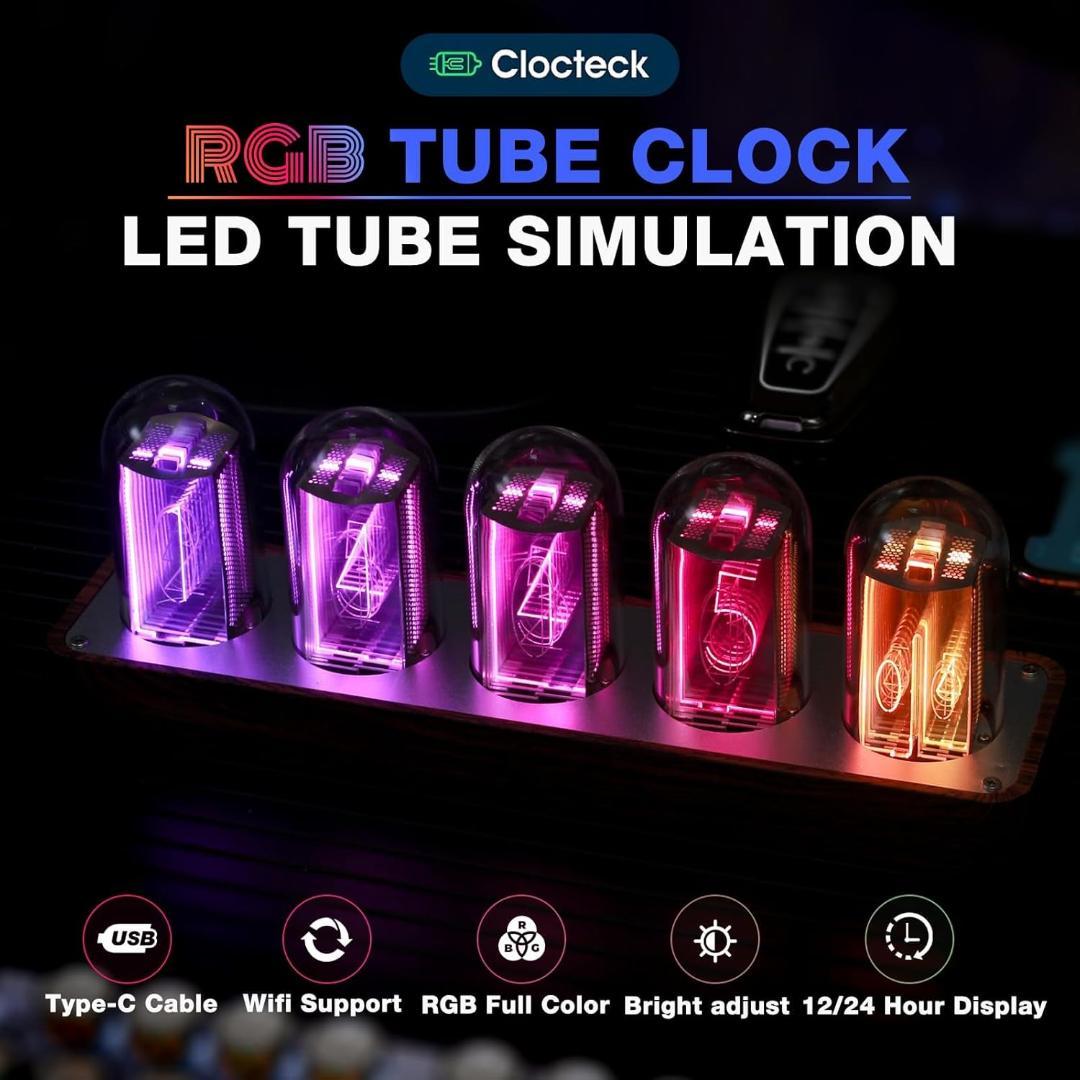 【開封・未使用】ClocTeck ニキシー管 時計 Wi-Fi同期＆1600万色