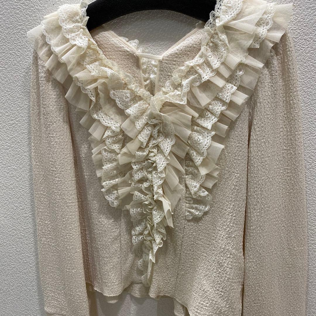 COCODEALレースフリルカットジャガードトップス