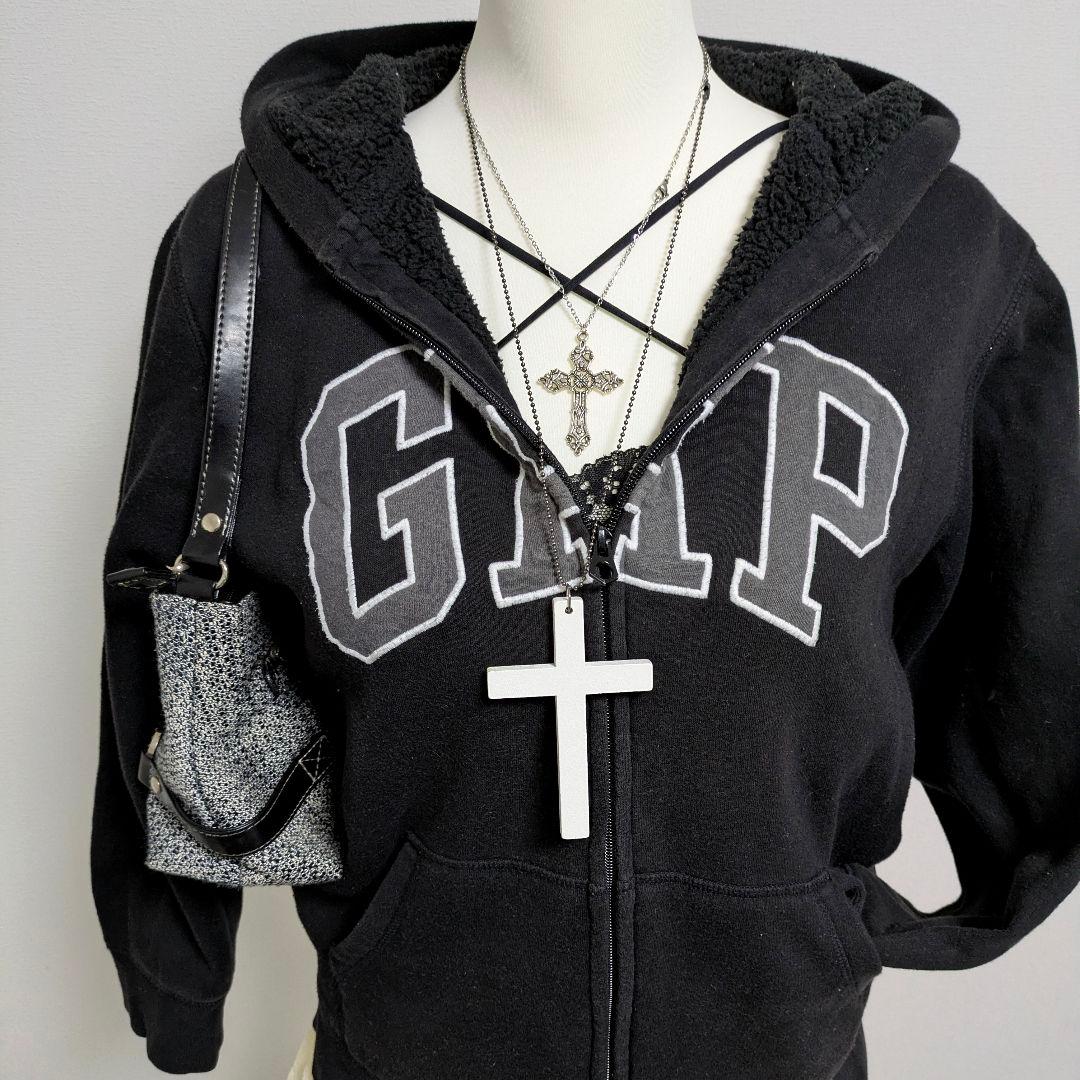 GAP パーカー y2k 平成ギャル y2k ビッグロゴ　ブラック　グランジ