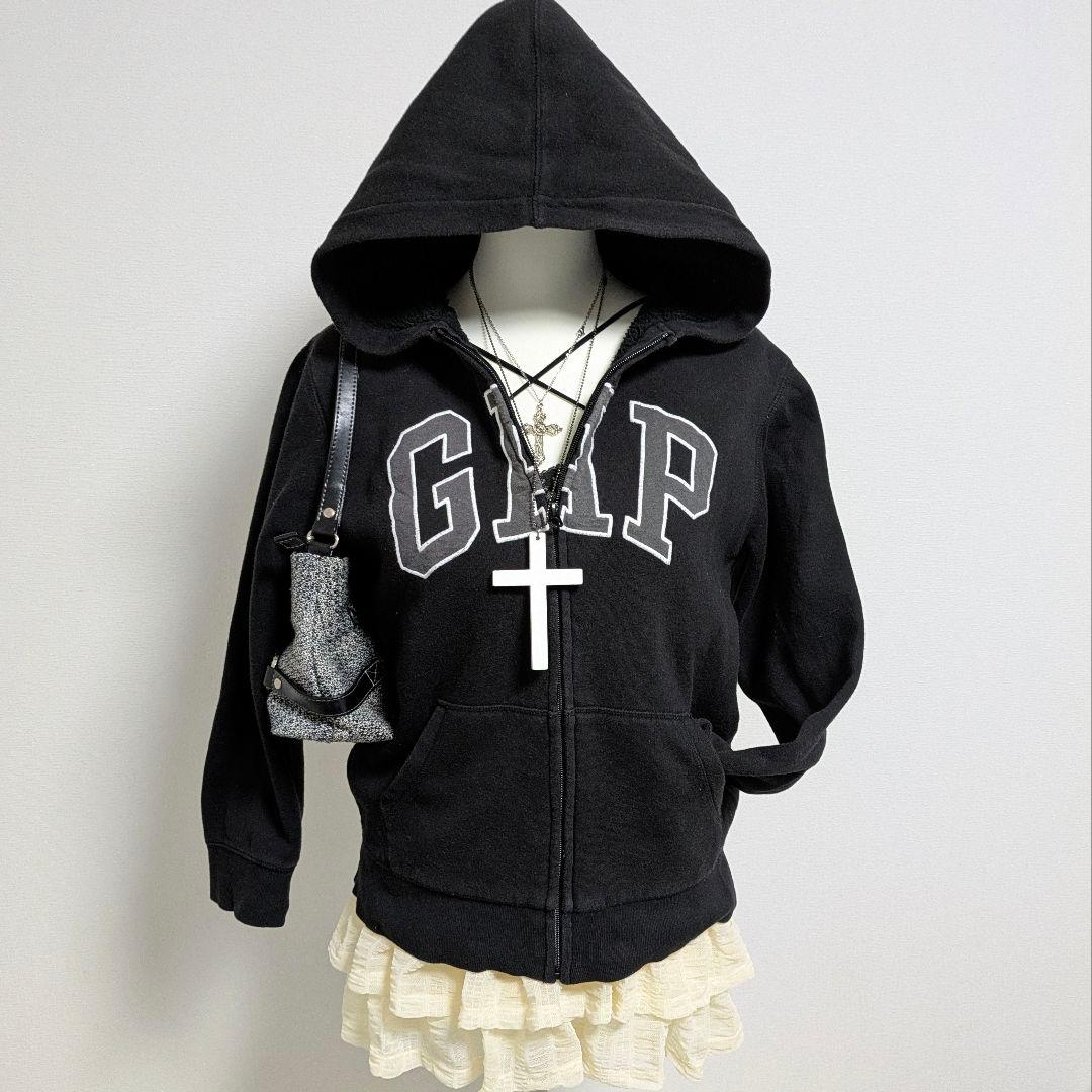 GAP パーカー y2k 平成ギャル y2k ビッグロゴ　ブラック　グランジ